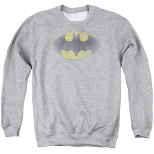 AN OFFCIALLY LICENSED BATMAN FADED LOGO ADULT UNISEX CREWNECK SWEATSHIRT ATHLETIC HEATHER