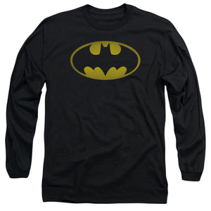 AN OFFCIALLY LICENSED BATMAN WASHED BAT LOGO MEN'S LONG SLEEVE T-SHIRT BLACK