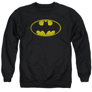 AN OFFCIALLY LICENSED BATMAN WASHED BAT LOGO ADULT UNISEX CREWNECK SWEATSHIRT BLACK