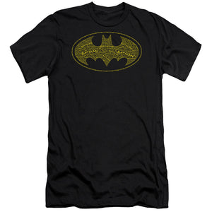 AN OFFCIALLY LICENSED BATMAN TYPE LOGO MEN'S PREMIUM SLIM FIT T-SHIRT BLACK