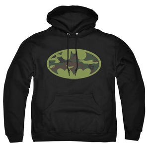 AN OFFCIALLY LICENSED BATMAN CAMO LOGO ADULT UNISEX PULLOVER HOODIE BLACK