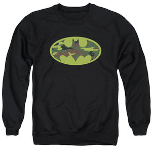 AN OFFCIALLY LICENSED BATMAN CAMO LOGO ADULT UNISEX CREWNECK SWEATSHIRT BLACK