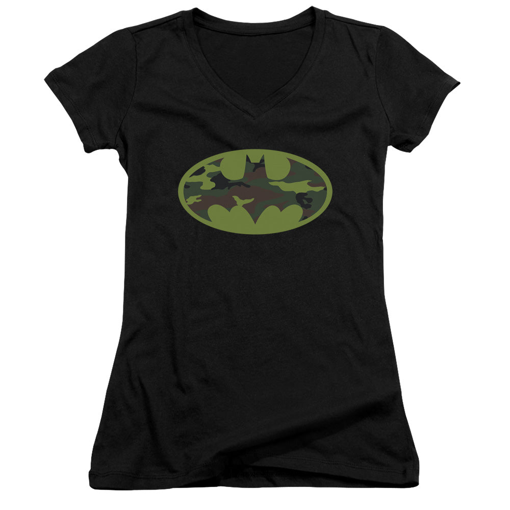 Batman Camo Logo Licensed Women's T-Shirt Juniors V-Neck SM