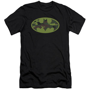 AN OFFCIALLY LICENSED BATMAN CAMO LOGO MEN'S PREMIUM SLIM FIT T-SHIRT BLACK