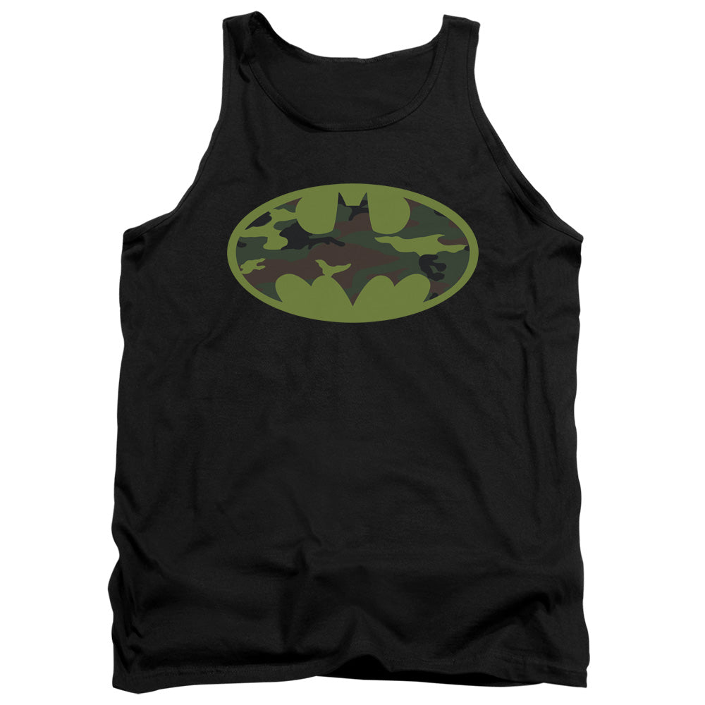 AN OFFCIALLY LICENSED BATMAN CAMO LOGO ADULT UNISEX TANK TOP BLACK