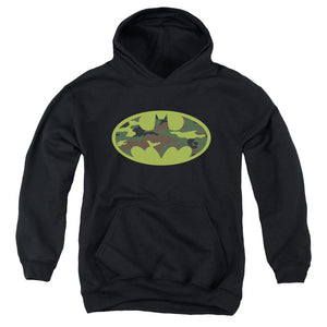 AN OFFCIALLY LICENSED BATMAN CAMO LOGO YOUTH HOODIE BLACK