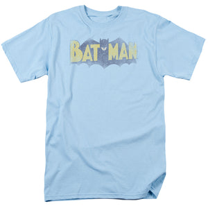 AN OFFCIALLY LICENSED BATMAN VINTAGE LOGO MEN'S REGULAR FIT T-SHIRT LIGHT BLUE