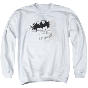 AN OFFCIALLY LICENSED BATMAN I AM VENGEANCE ADULT UNISEX CREWNECK SWEATSHIRT WHITE