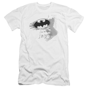 AN OFFCIALLY LICENSED BATMAN I AM VENGEANCE MEN'S PREMIUM SLIM FIT T-SHIRT WHITE