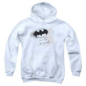 AN OFFCIALLY LICENSED BATMAN I AM VENGEANCE YOUTH HOODIE WHITE