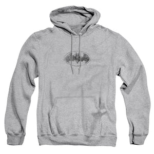 AN OFFCIALLY LICENSED BATMAN BURNED & SPLATTERED ADULT UNISEX PULLOVER HOODIE ATHLETIC HEATHER