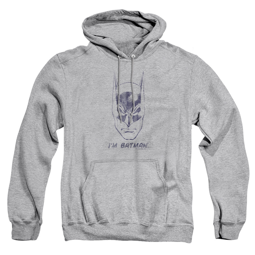 AN OFFCIALLY LICENSED BATMAN IM BATMAN ADULT UNISEX PULLOVER HOODIE ATHLETIC HEATHER