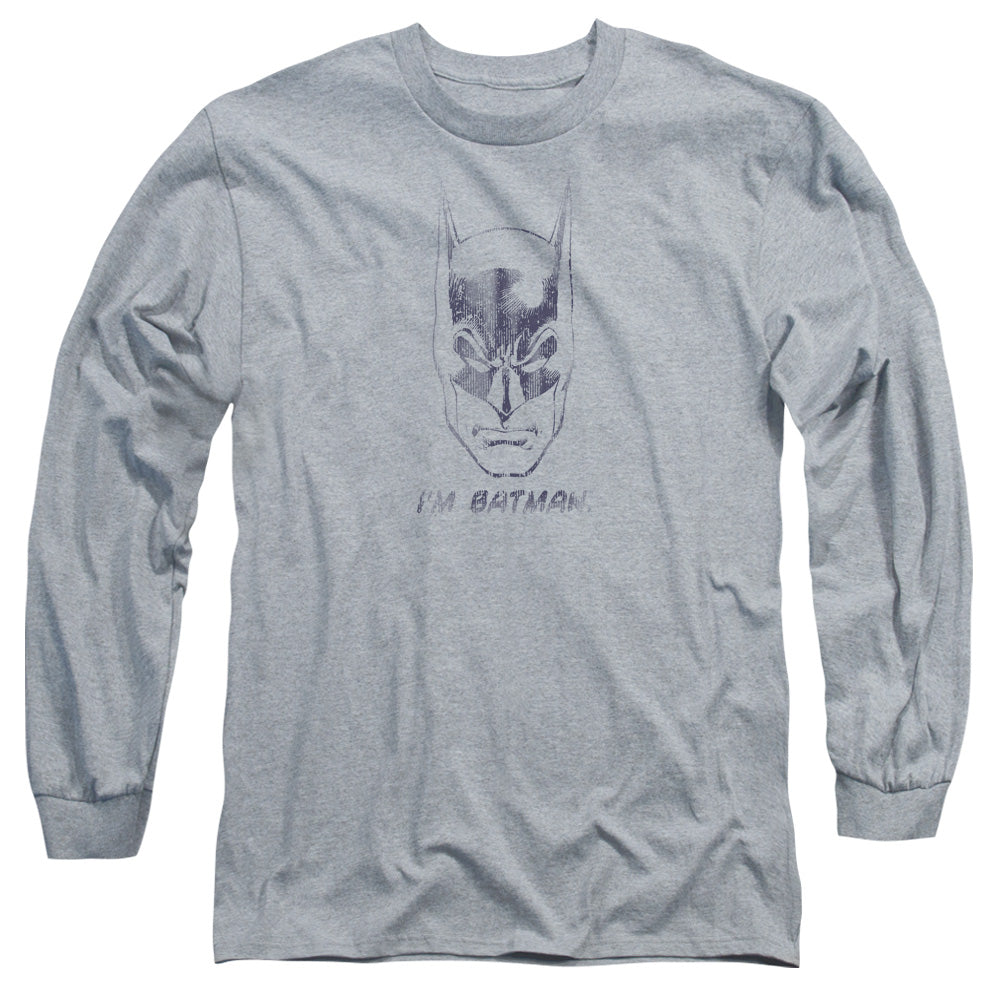 AN OFFCIALLY LICENSED BATMAN IM BATMAN MEN'S LONG SLEEVE T-SHIRT ATHLETIC HEATHER