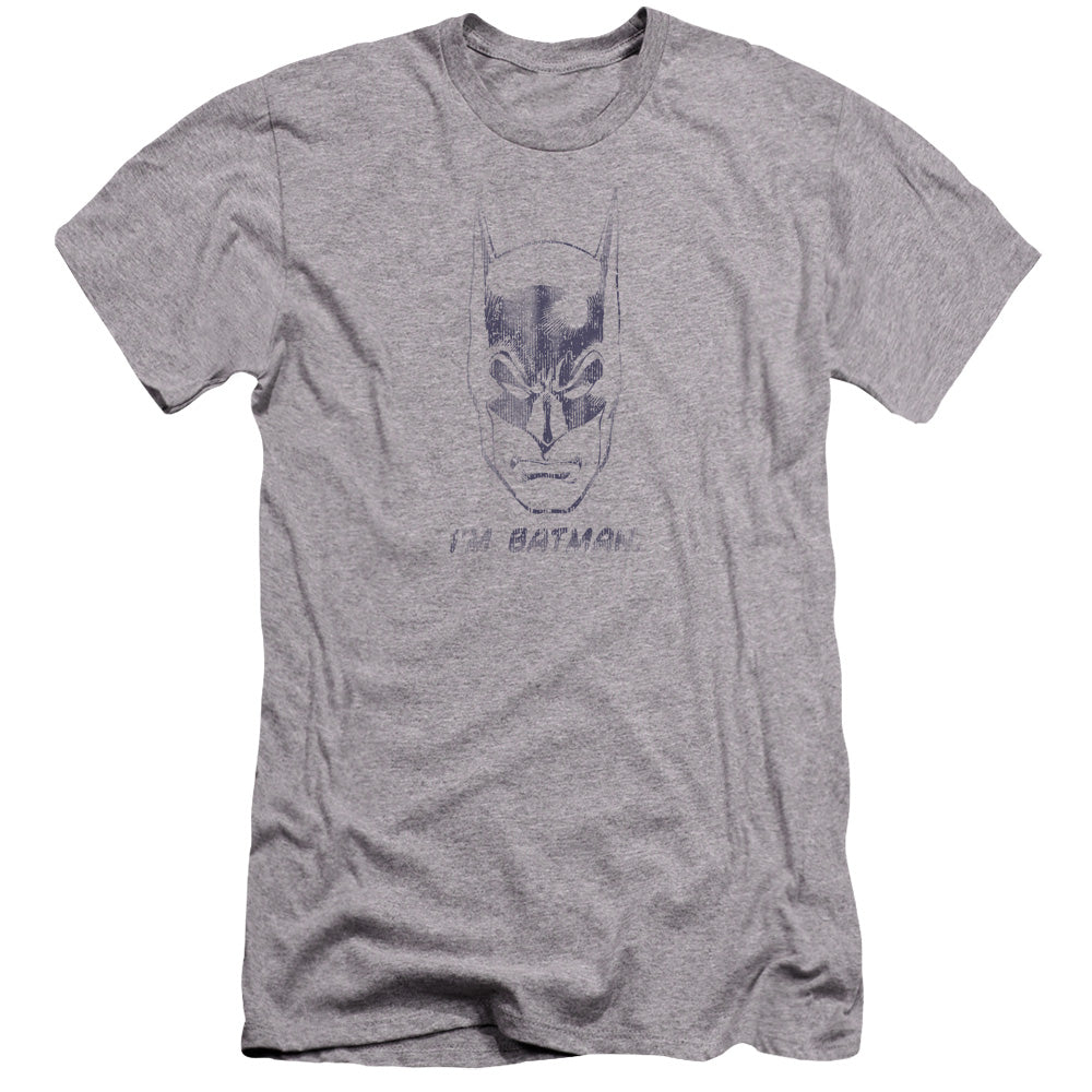 AN OFFCIALLY LICENSED BATMAN IM BATMAN MEN'S PREMIUM SLIM FIT T-SHIRT ATHLETIC HEATHER