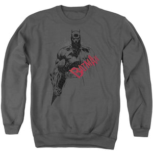 AN OFFCIALLY LICENSED BATMAN SKETCH BAT RED LOGO ADULT UNISEX CREWNECK SWEATSHIRT CHARCOAL
