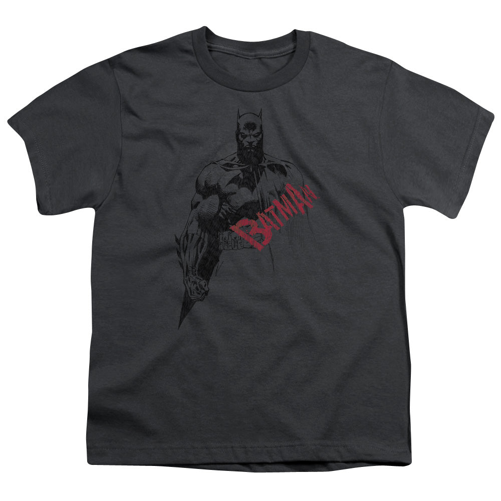 Batman Sketch Bat Red Logo Licensed Kid's T-Shirt (Ages 4-7) SM-XL