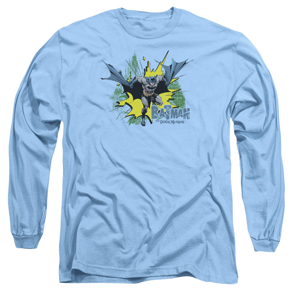 AN OFFCIALLY LICENSED BATMAN CITY SPLASH MEN'S LONG SLEEVE T-SHIRT CAROLINA BLUE