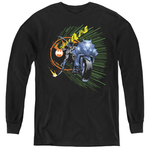 AN OFFCIALLY LICENSED BATMAN BATCYCLE YOUTH LONG SLEEVE T-SHIRT BLACK
