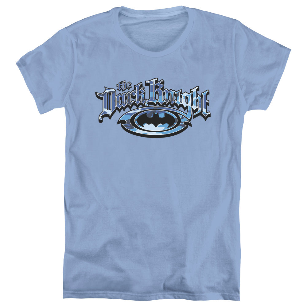AN OFFCIALLY LICENSED BATMAN DARK KNIGHT BLUE CAMO WOMEN'S REGULAR FIT T-SHIRT CAROLINA BLUE