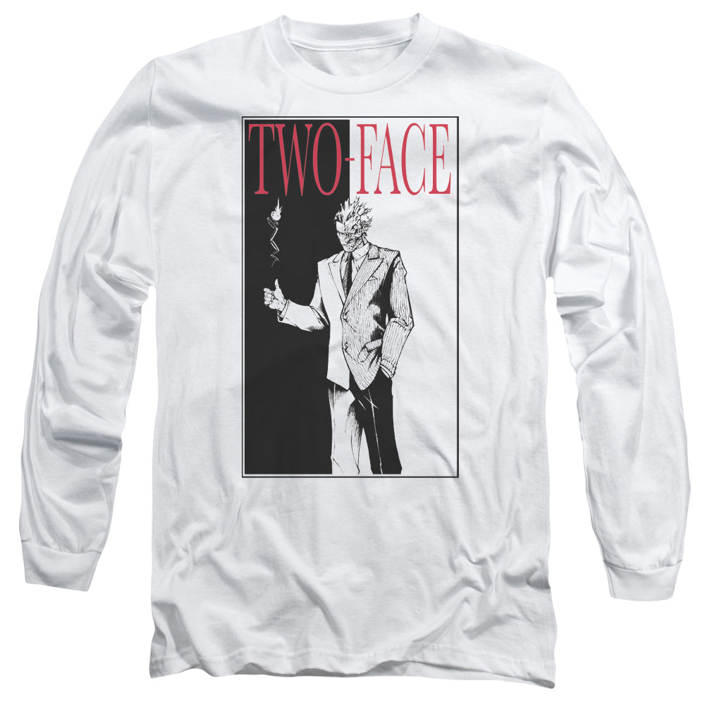 AN OFFCIALLY LICENSED BATMAN TWO FACE MEN'S LONG SLEEVE T-SHIRT WHITE
