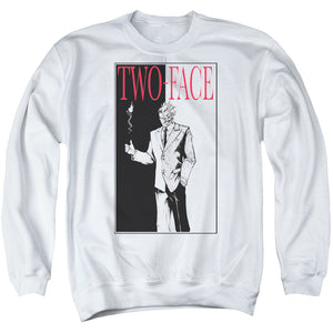 AN OFFCIALLY LICENSED BATMAN TWO FACE ADULT UNISEX CREWNECK SWEATSHIRT WHITE