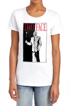 AN OFFCIALLY LICENSED BATMAN TWO FACE WOMEN'S REGULAR FIT T-SHIRT WHITE