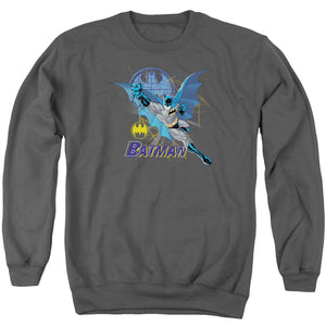 AN OFFCIALLY LICENSED BATMAN CAPE OUTSTRETCHED ADULT UNISEX CREWNECK SWEATSHIRT CHARCOAL