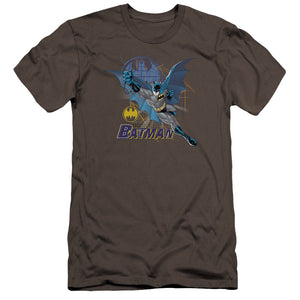 AN OFFCIALLY LICENSED BATMAN CAPE OUTSTRETCHED MEN'S PREMIUM SLIM FIT T-SHIRT CHARCOAL