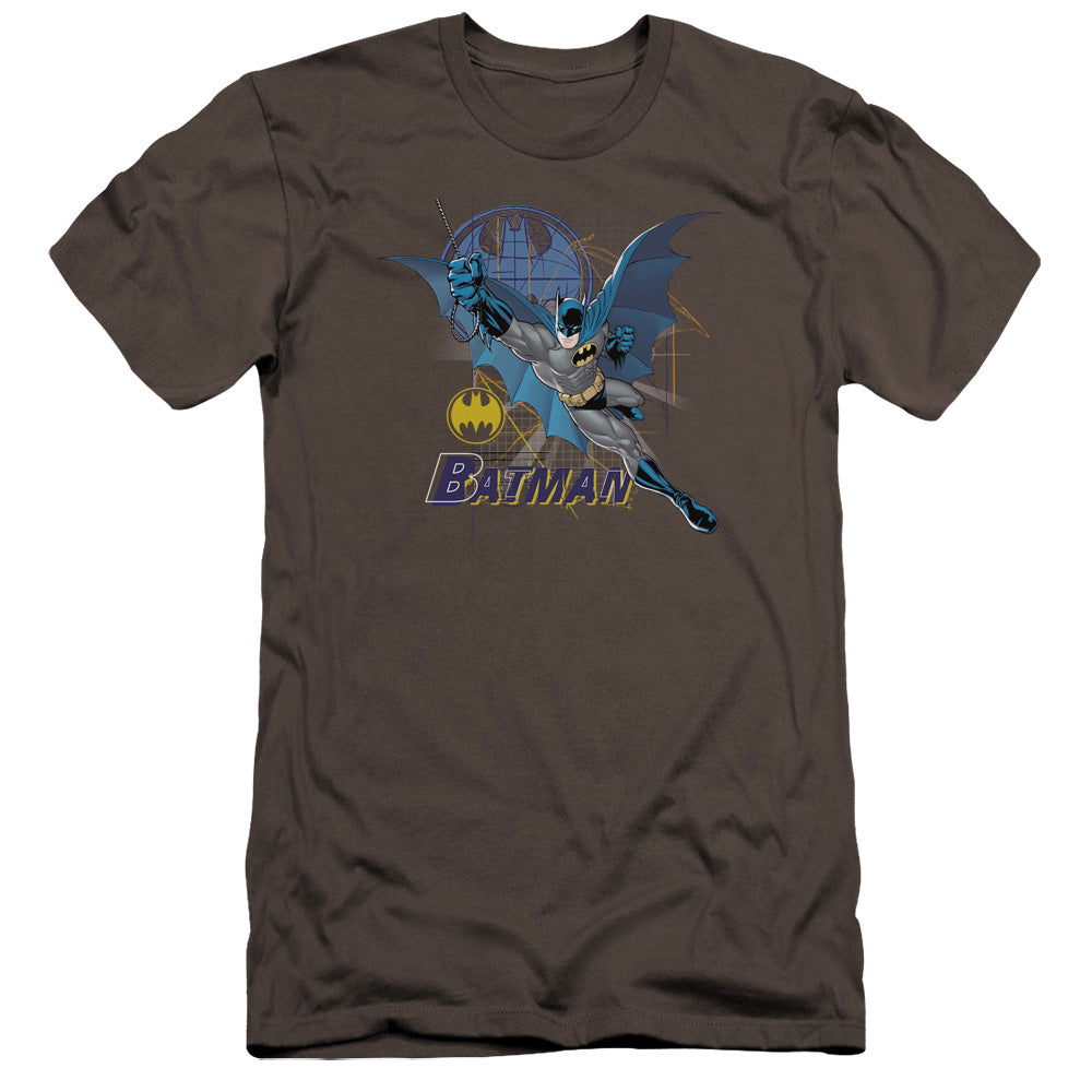 AN OFFCIALLY LICENSED BATMAN CAPE OUTSTRETCHED MEN'S PREMIUM SLIM FIT T-SHIRT CHARCOAL