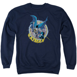 AN OFFCIALLY LICENSED BATMAN IN THE CROSSHAIRS ADULT UNISEX CREWNECK SWEATSHIRT NAVY