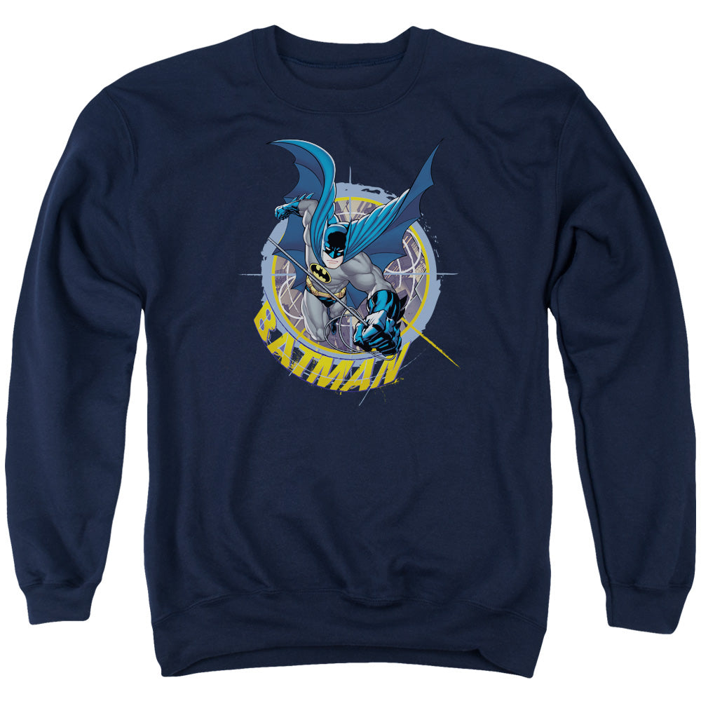 AN OFFCIALLY LICENSED BATMAN IN THE CROSSHAIRS ADULT UNISEX CREWNECK SWEATSHIRT NAVY