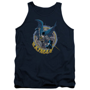 AN OFFCIALLY LICENSED BATMAN IN THE CROSSHAIRS ADULT UNISEX TANK TOP NAVY