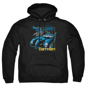 AN OFFCIALLY LICENSED BATMAN NICE WHEELS ADULT UNISEX PULLOVER HOODIE BLACK