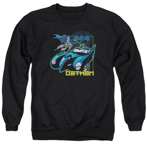AN OFFCIALLY LICENSED BATMAN NICE WHEELS ADULT UNISEX CREWNECK SWEATSHIRT BLACK