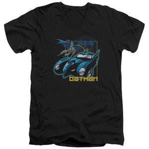 AN OFFCIALLY LICENSED BATMAN NICE WHEELS MEN'S V-NECK T-SHIRT BLACK