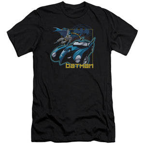 AN OFFCIALLY LICENSED BATMAN NICE WHEELS MEN'S PREMIUM SLIM FIT T-SHIRT BLACK