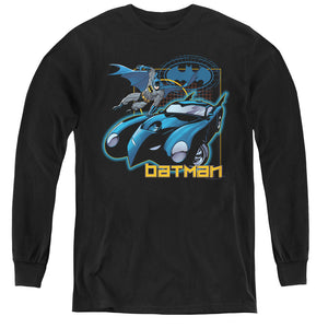AN OFFCIALLY LICENSED BATMAN NICE WHEELS YOUTH LONG SLEEVE T-SHIRT BLACK