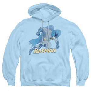 AN OFFCIALLY LICENSED BATMAN RUNNING RETRO ADULT UNISEX PULLOVER HOODIE LIGHT BLUE