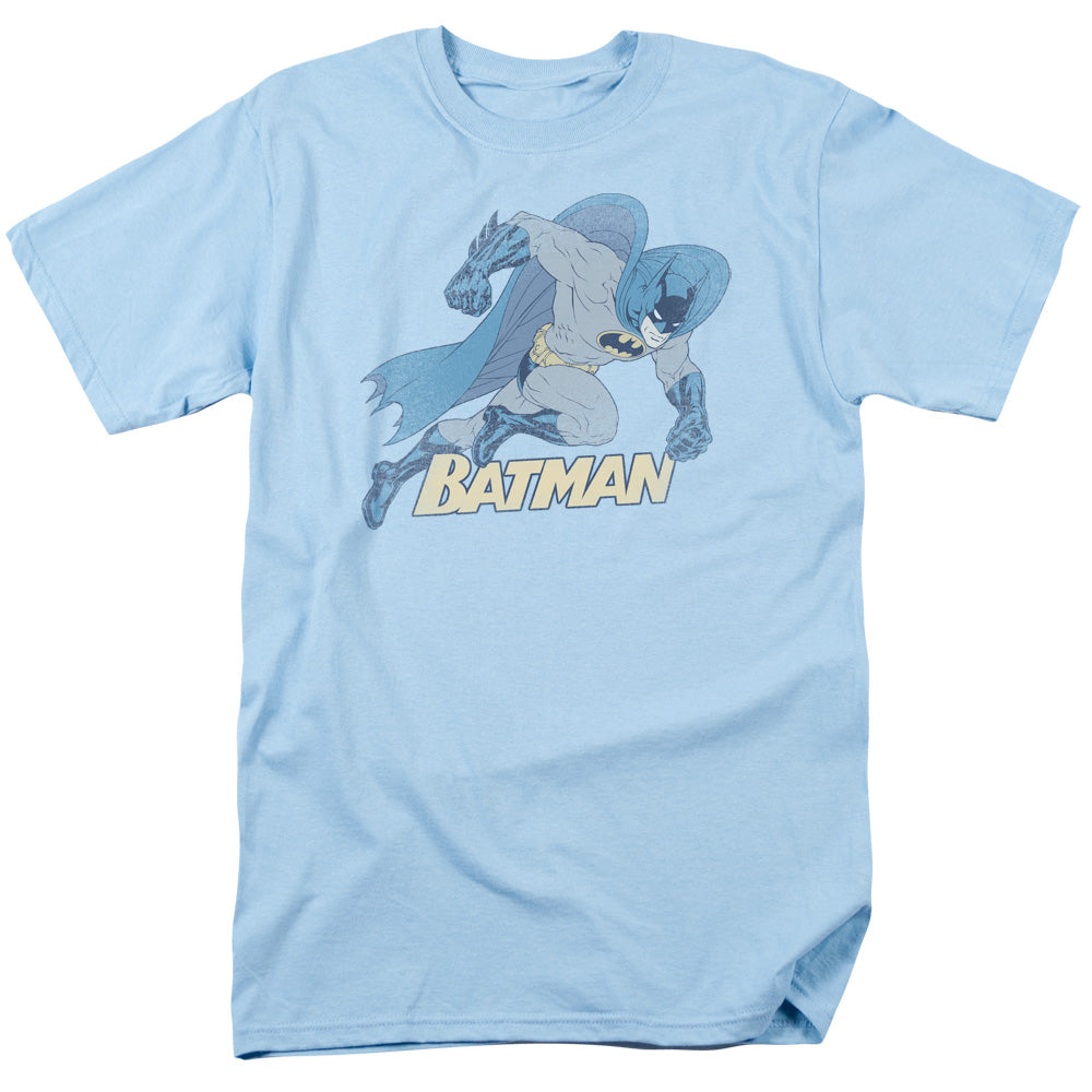 AN OFFCIALLY LICENSED BATMAN RUNNING RETRO MEN'S REGULAR FIT T-SHIRT LIGHT BLUE