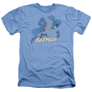 AN OFFCIALLY LICENSED BATMAN RUNNING RETRO MEN'S HEATHER T-SHIRT LIGHT BLUE