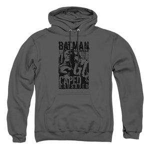 AN OFFCIALLY LICENSED BATMAN CAPED CRUSADER ADULT UNISEX PULLOVER HOODIE CHARCOAL