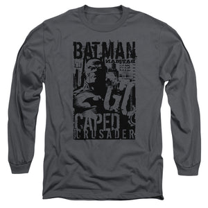 AN OFFCIALLY LICENSED BATMAN CAPED CRUSADER MEN'S LONG SLEEVE T-SHIRT CHARCOAL