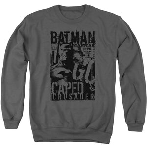 AN OFFCIALLY LICENSED BATMAN CAPED CRUSADER ADULT UNISEX CREWNECK SWEATSHIRT CHARCOAL