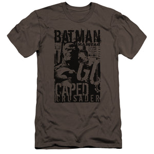 AN OFFCIALLY LICENSED BATMAN CAPED CRUSADER MEN'S PREMIUM SLIM FIT T-SHIRT CHARCOAL