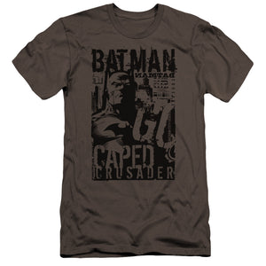 AN OFFCIALLY LICENSED BATMAN CAPED CRUSADER MEN'S PREMIUM SLIM FIT T-SHIRT CHARCOAL