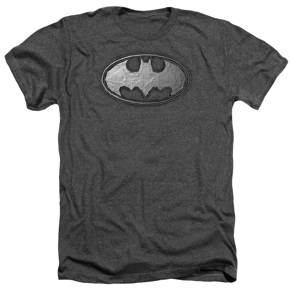AN OFFCIALLY LICENSED BATMAN DUCT TAPE LOGO MEN'S HEATHER T-SHIRT CHARCOAL