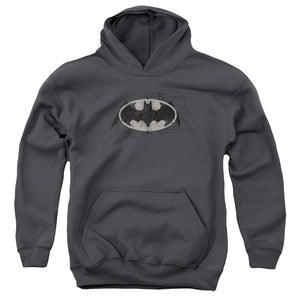 AN OFFCIALLY LICENSED BATMAN ARCANE BAT LOGO YOUTH HOODIE CHARCOAL
