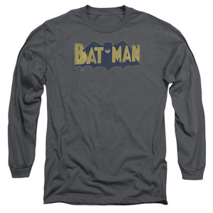 AN OFFCIALLY LICENSED BATMAN VINTAGE LOGO SPLATTER MEN'S LONG SLEEVE T-SHIRT CHARCOAL