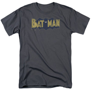 AN OFFCIALLY LICENSED BATMAN VINTAGE LOGO SPLATTER MEN'S REGULAR FIT T-SHIRT CHARCOAL