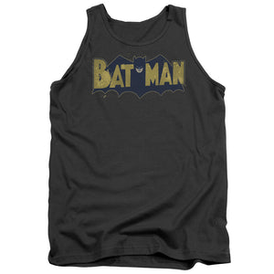 AN OFFCIALLY LICENSED BATMAN VINTAGE LOGO SPLATTER ADULT UNISEX TANK TOP CHARCOAL